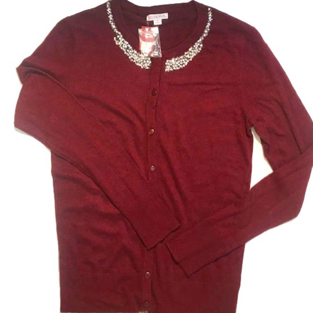 NWT Jewel Neck Burgundy Cardigan Merona Size S